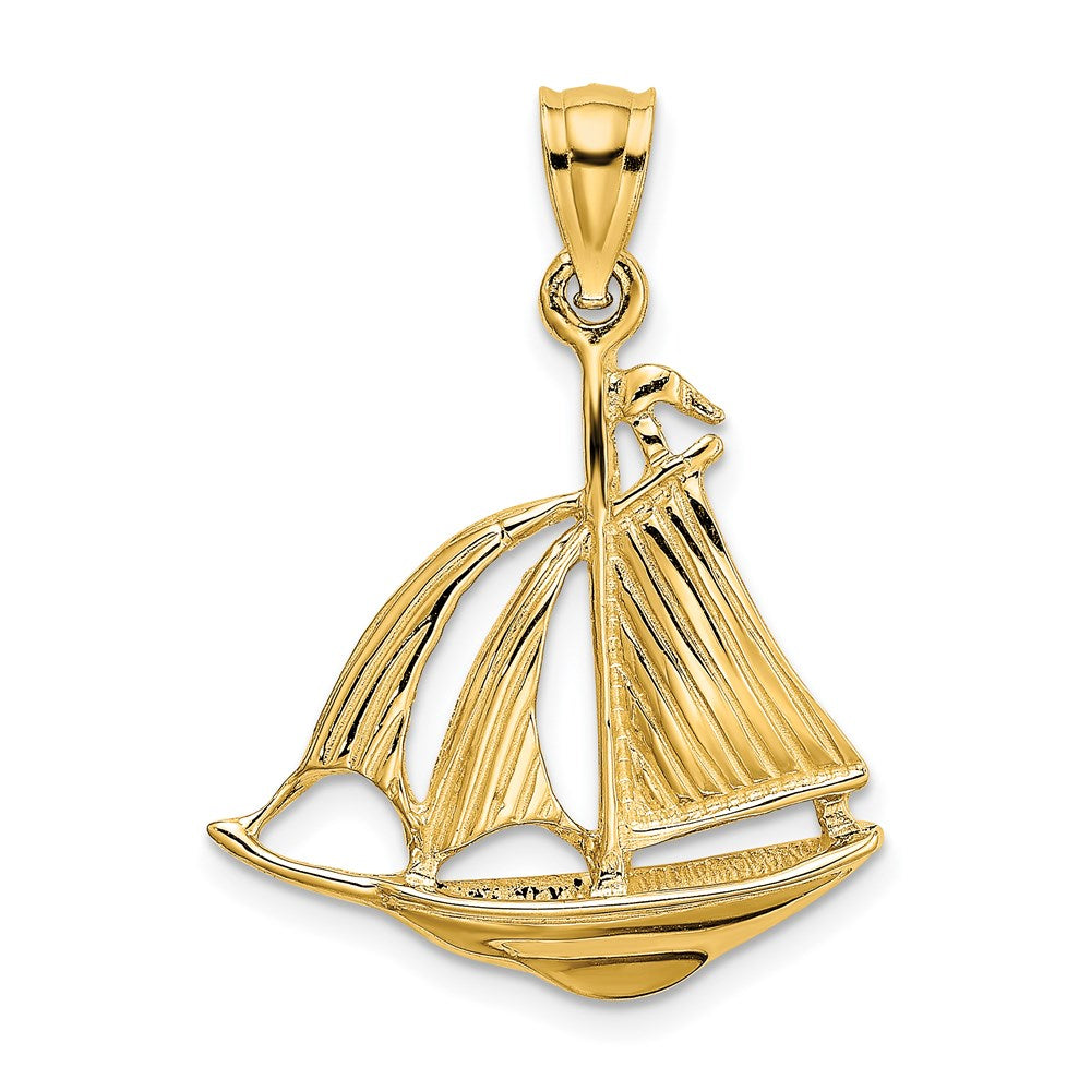 Million Charms 14K Yellow Gold Themed 3-D Polished 3 Sail Cruising Ship Charm
