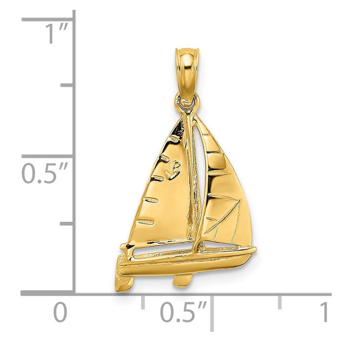 Million Charms 14K Yellow Gold Themed 3-D Polished Nautical Sailboat Charm