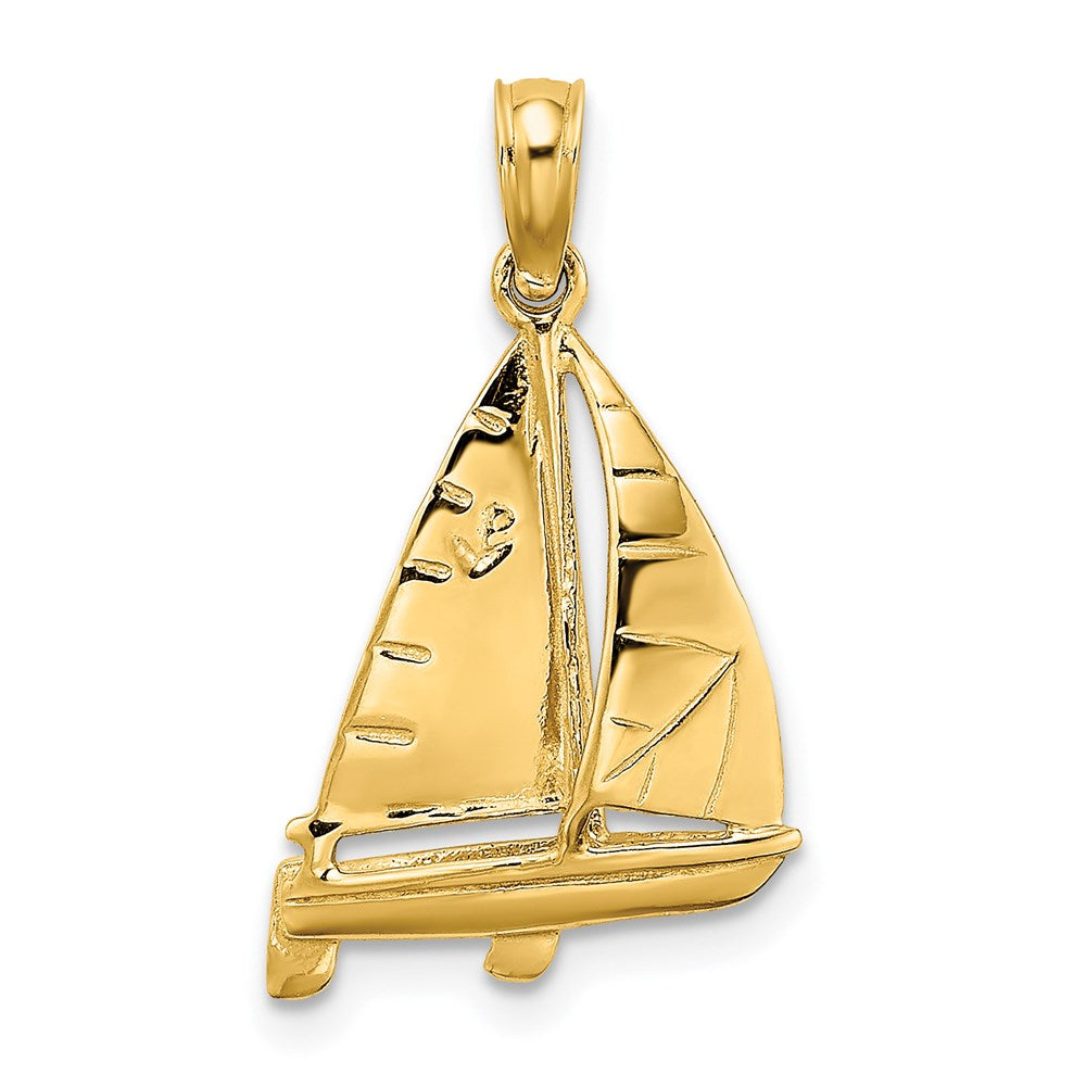 Million Charms 14K Yellow Gold Themed 3-D Polished Nautical Sailboat Charm
