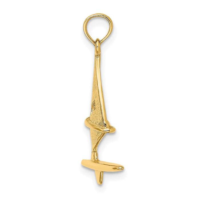 Million Charms 14K Yellow Gold Themed 3-D & Textured Windsail Surfing Board Charm