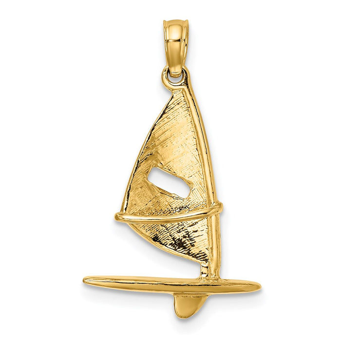 Million Charms 14K Yellow Gold Themed 3-D & Textured Windsail Surfing Board Charm