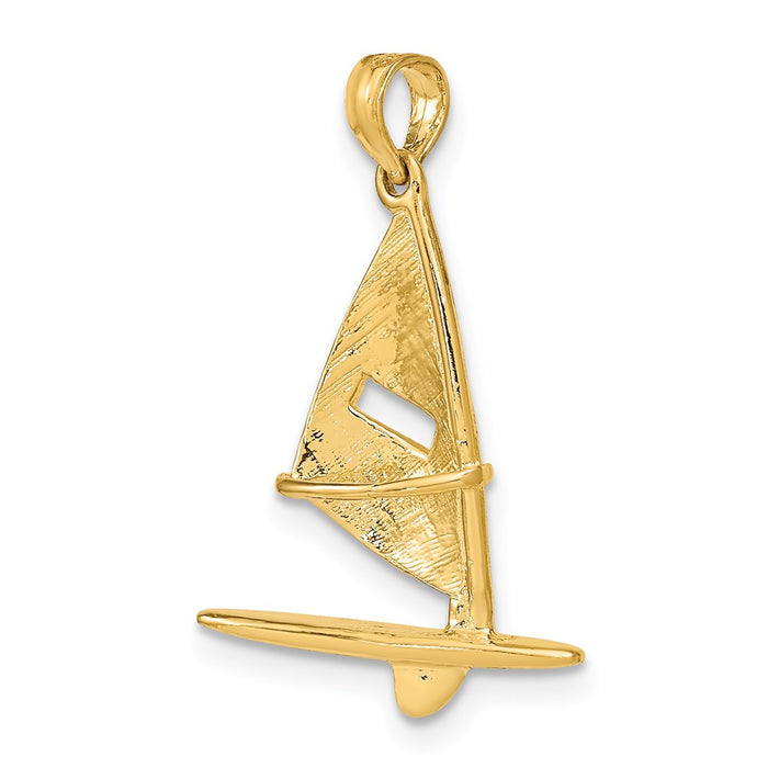 Million Charms 14K Yellow Gold Themed 3-D & Textured Windsail Surfing Board Charm