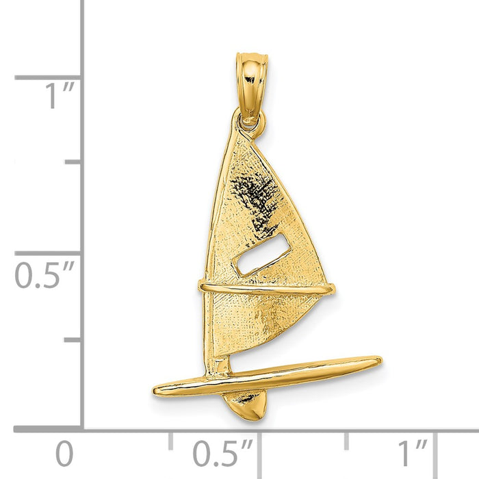 Million Charms 14K Yellow Gold Themed 3-D & Textured Windsail Surfing Board Charm