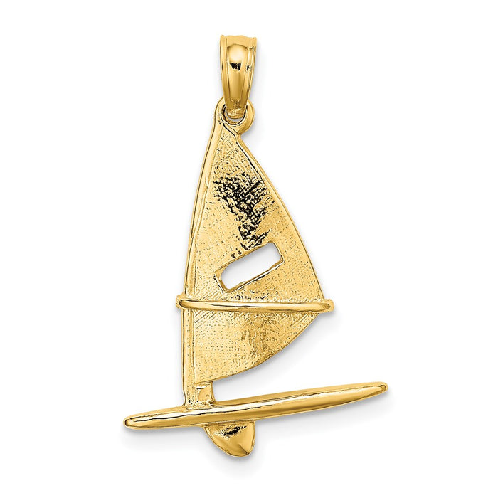 Million Charms 14K Yellow Gold Themed 3-D & Textured Windsail Surfing Board Charm