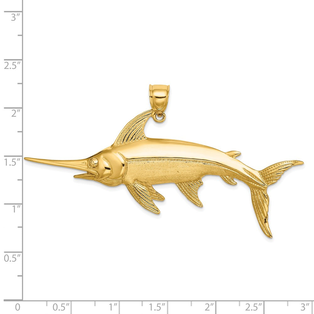 Million Charms 14K Yellow Gold Themed 2-D Polished & Satin Swordfish Charm