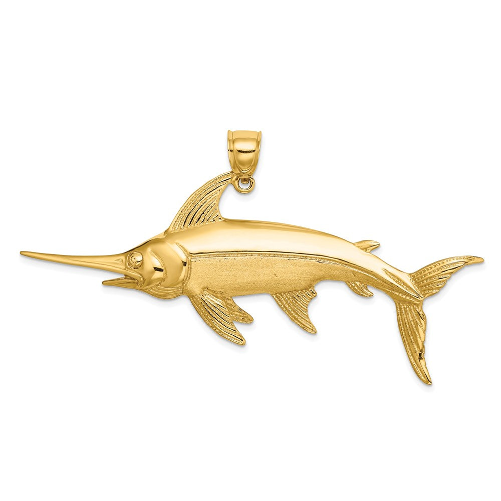Million Charms 14K Yellow Gold Themed 2-D Polished & Satin Swordfish Charm