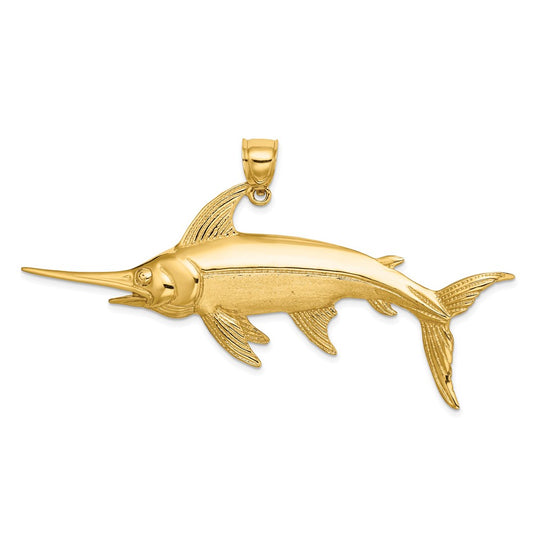 Million Charms 14K Yellow Gold Themed 2-D Polished & Satin Swordfish Charm