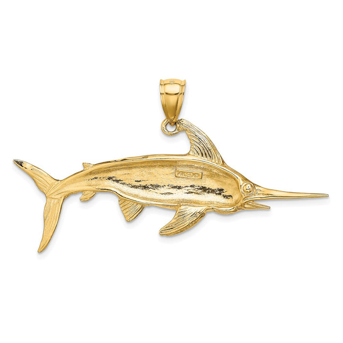 Million Charms 14K Yellow Gold Themed 2-D Polished & Satin Swordfish Charm