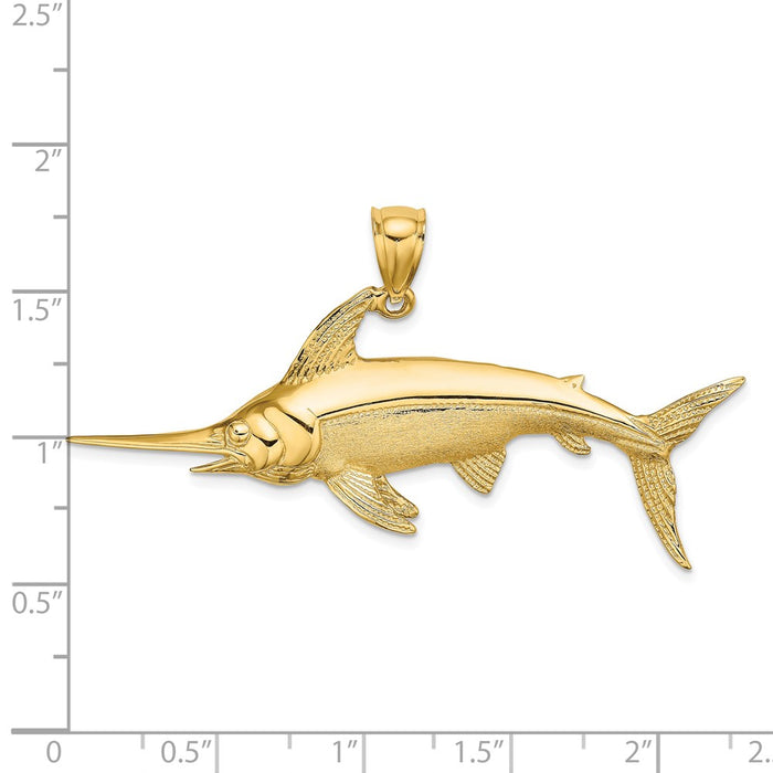 Million Charms 14K Yellow Gold Themed 2-D Polished & Satin Swordfish Charm