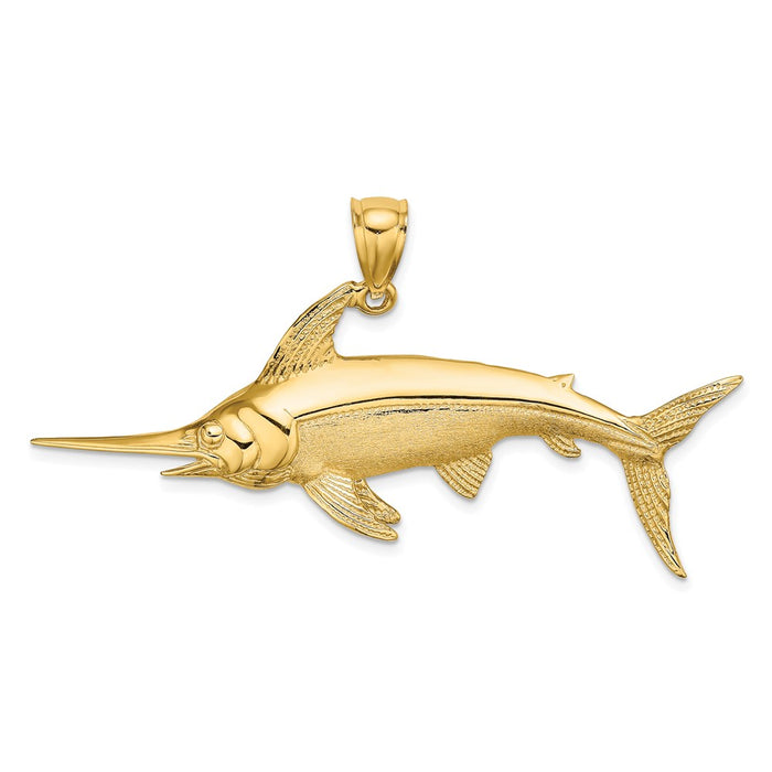 Million Charms 14K Yellow Gold Themed 2-D Polished & Satin Swordfish Charm