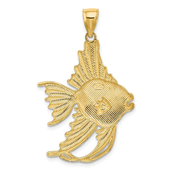 Million Charms 14K Yellow Gold Themed Textured Large Angelfish Charm
