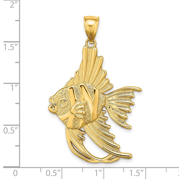 Million Charms 14K Yellow Gold Themed Textured Large Angelfish Charm