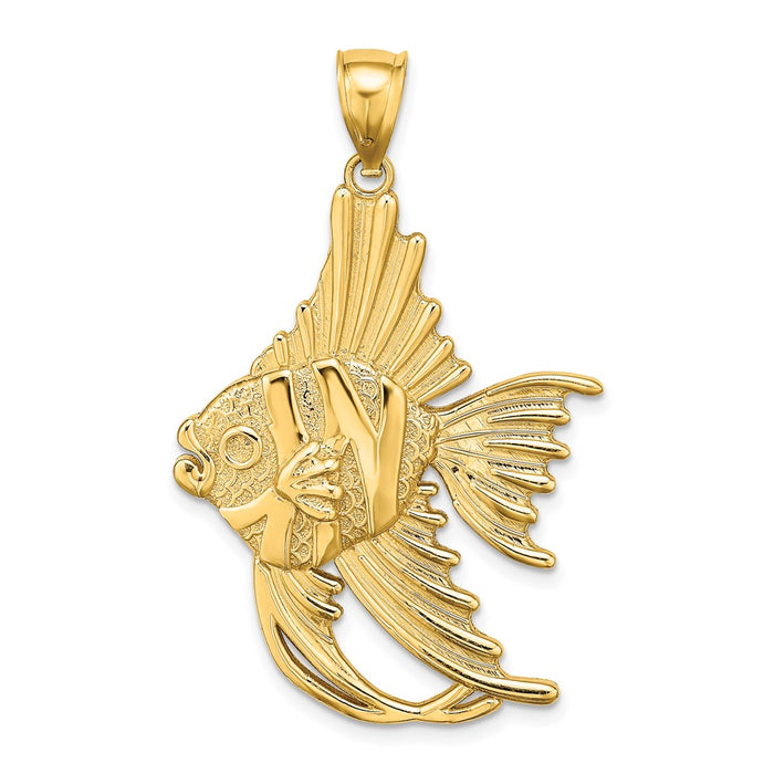 Million Charms 14K Yellow Gold Themed Textured Large Angelfish Charm
