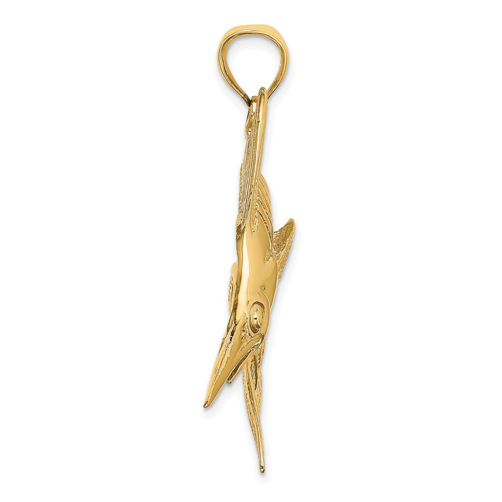 Million Charms 14K Yellow Gold Themed 2-D Polished & Satin Blue Marlin Charm
