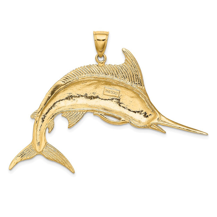 Million Charms 14K Yellow Gold Themed 2-D Polished & Satin Blue Marlin Charm