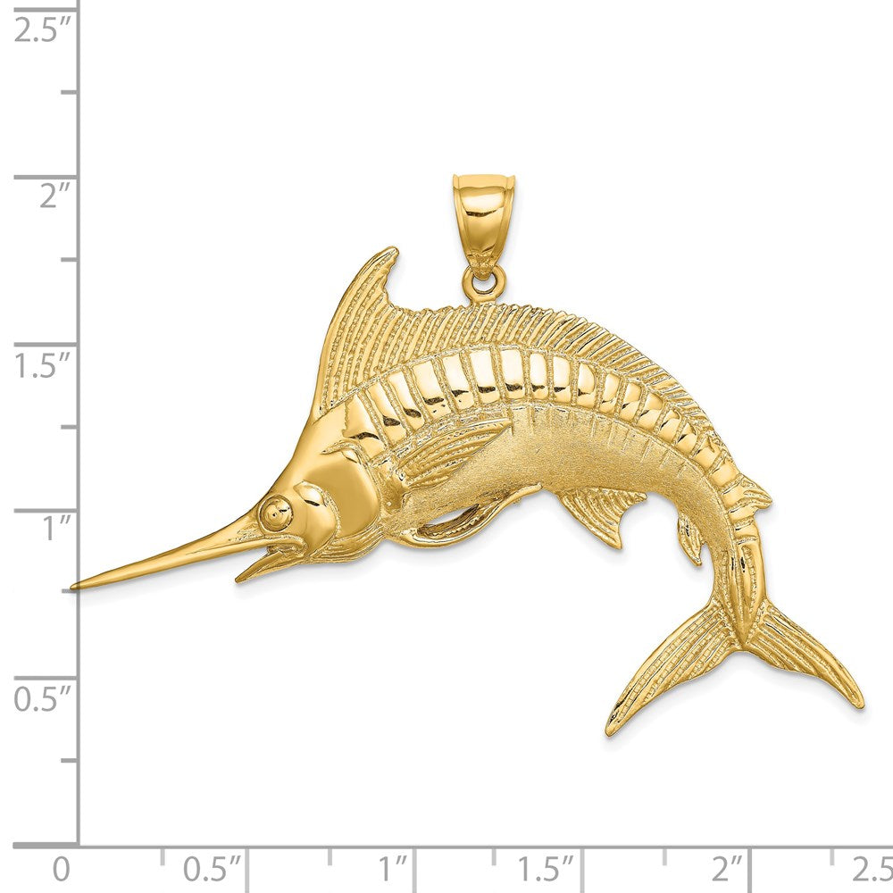 Million Charms 14K Yellow Gold Themed 2-D Polished & Satin Blue Marlin Charm