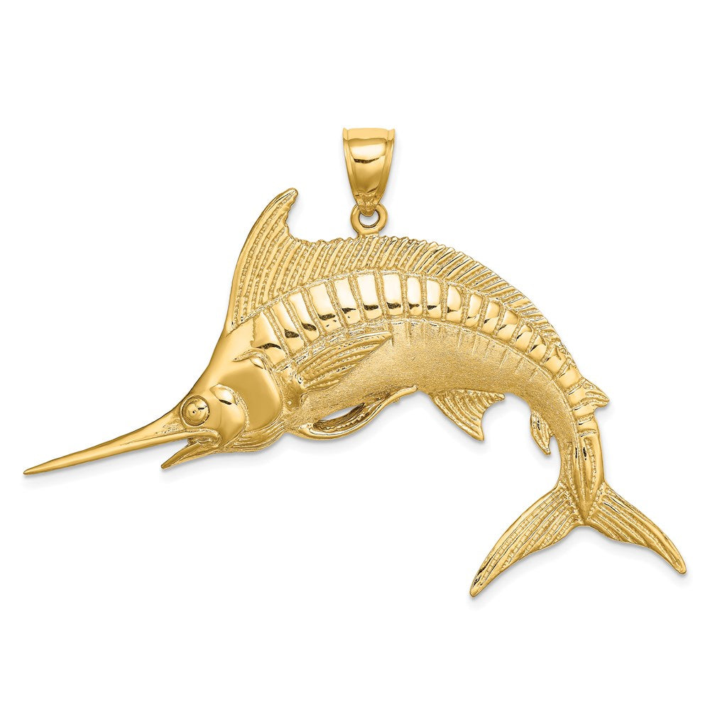 Million Charms 14K Yellow Gold Themed 2-D Polished & Satin Blue Marlin Charm
