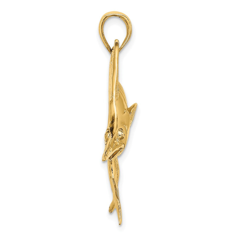 Million Charms 14K Yellow Gold Themed 2-D Polished & Satin Blue Marlin Charm
