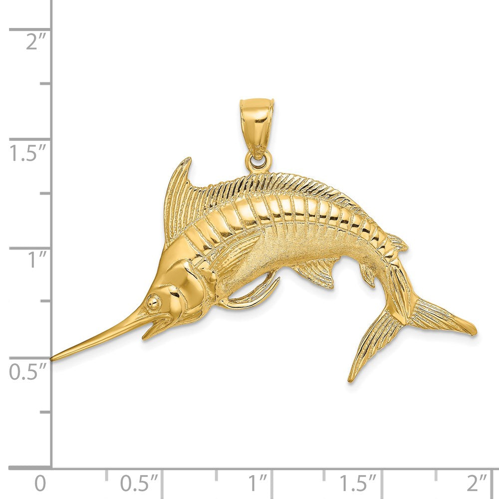 Million Charms 14K Yellow Gold Themed 2-D Polished & Satin Blue Marlin Charm