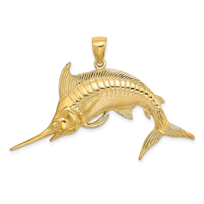 Million Charms 14K Yellow Gold Themed 2-D Polished & Satin Blue Marlin Charm