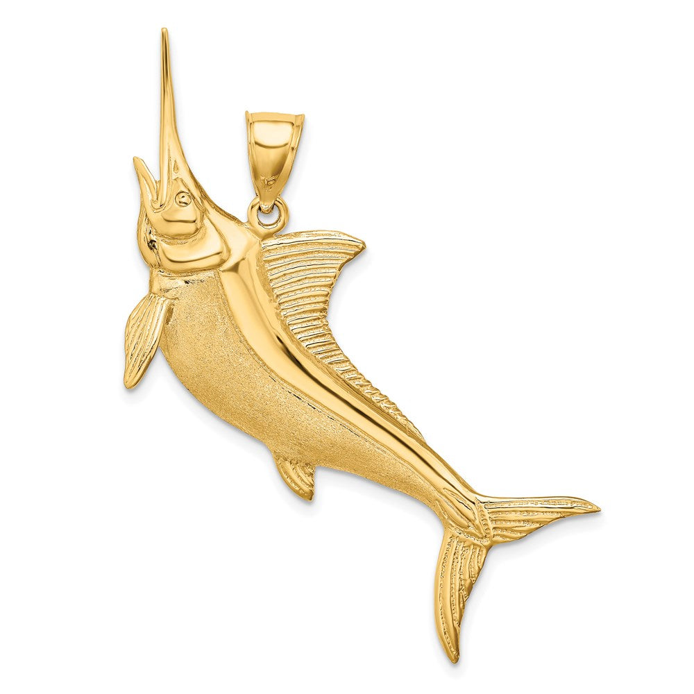 Million Charms 14K Yellow Gold Themed 3-D Satin & Polished Marlin Charm