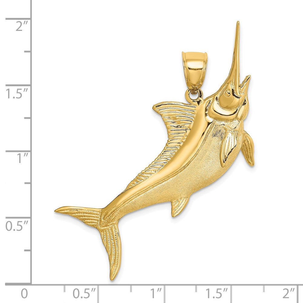 Million Charms 14K Yellow Gold Themed 3-D Satin & Polished Marlin Charm