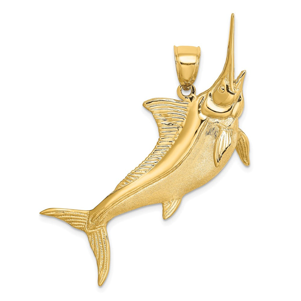 Million Charms 14K Yellow Gold Themed 3-D Satin & Polished Marlin Charm