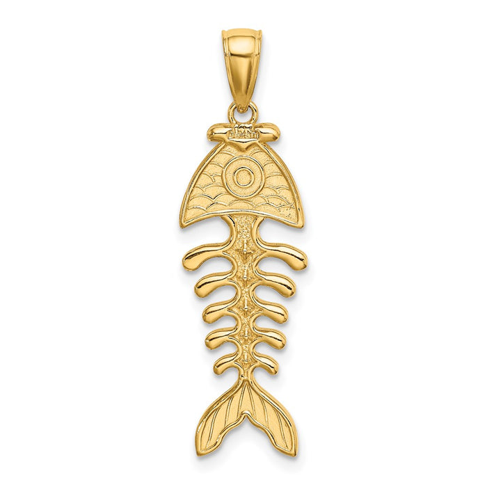 Million Charms 14K Yellow Gold Themed 3-D Polished & Textured Fishbone Charm
