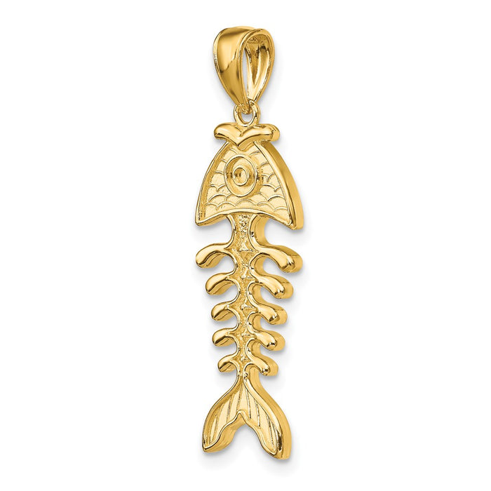 Million Charms 14K Yellow Gold Themed 3-D Polished & Textured Fishbone Charm