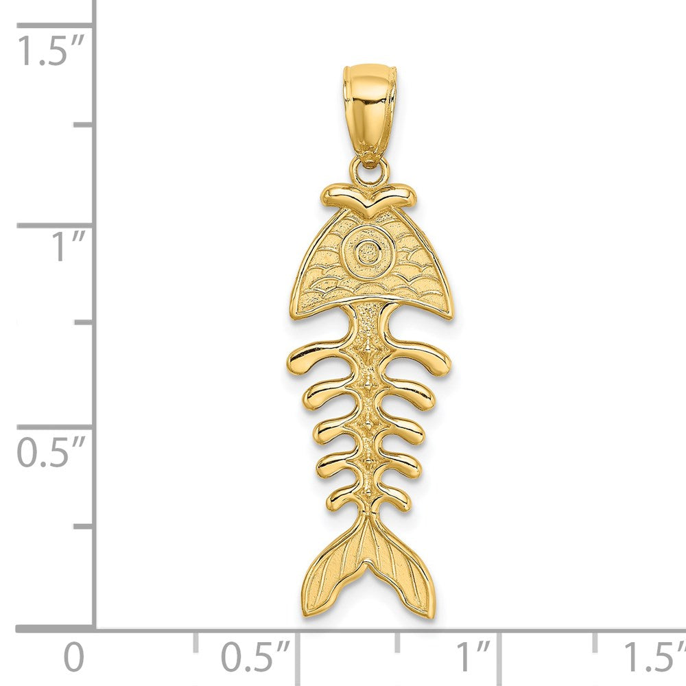Million Charms 14K Yellow Gold Themed 3-D Polished & Textured Fishbone Charm