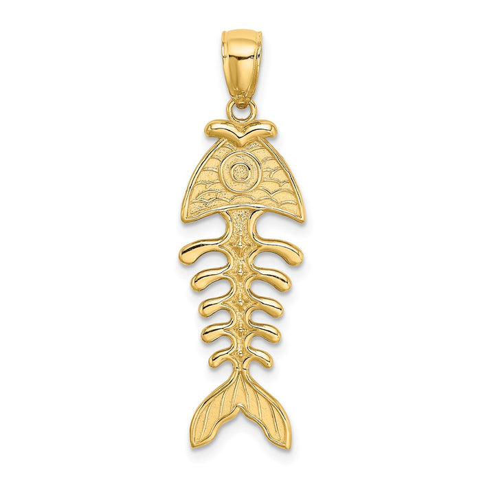 Million Charms 14K Yellow Gold Themed 3-D Polished & Textured Fishbone Charm