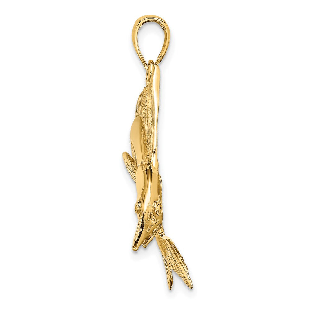 Million Charms 14K Yellow Gold Themed 2-D Polished & Satin Striped Marlin Charm