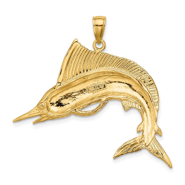 Million Charms 14K Yellow Gold Themed 2-D Polished & Satin Striped Marlin Charm
