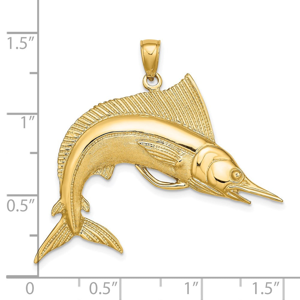 Million Charms 14K Yellow Gold Themed 2-D Polished & Satin Striped Marlin Charm