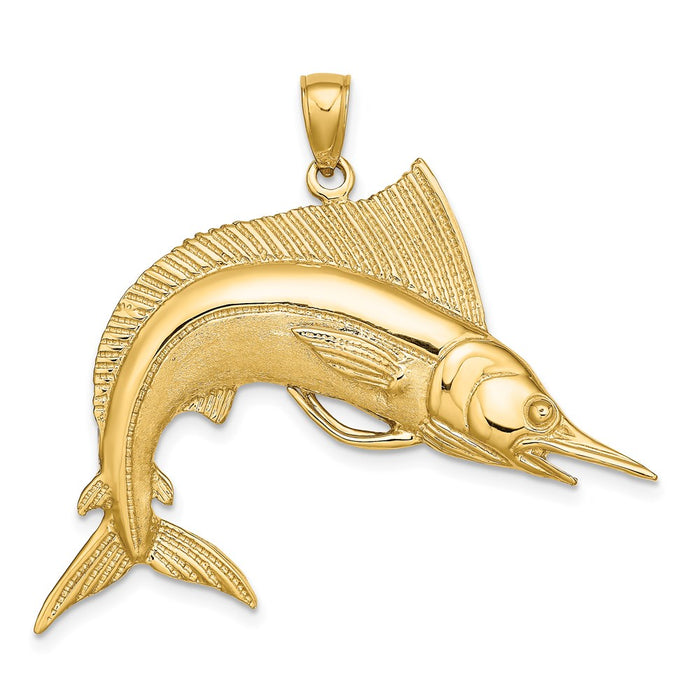 Million Charms 14K Yellow Gold Themed 2-D Polished & Satin Striped Marlin Charm