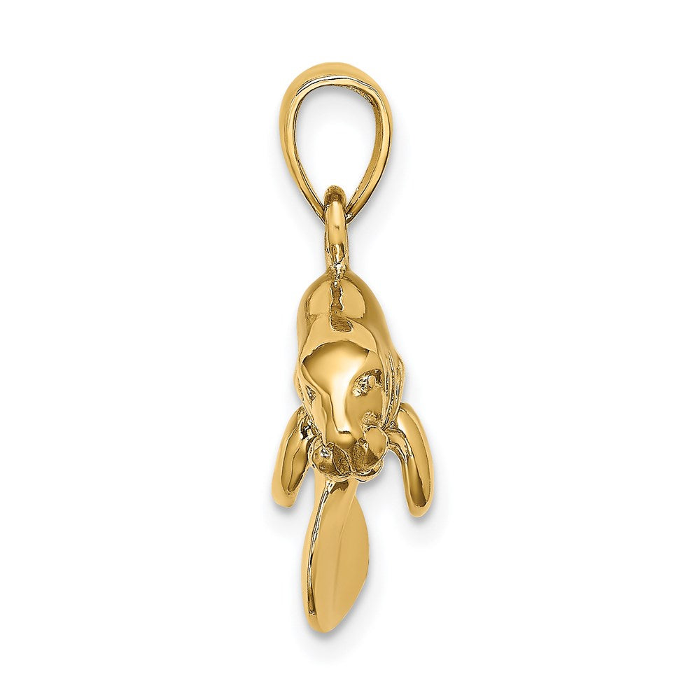 Million Charms 14K Yellow Gold Themed 3-D Polished Swimming Manatee Charm