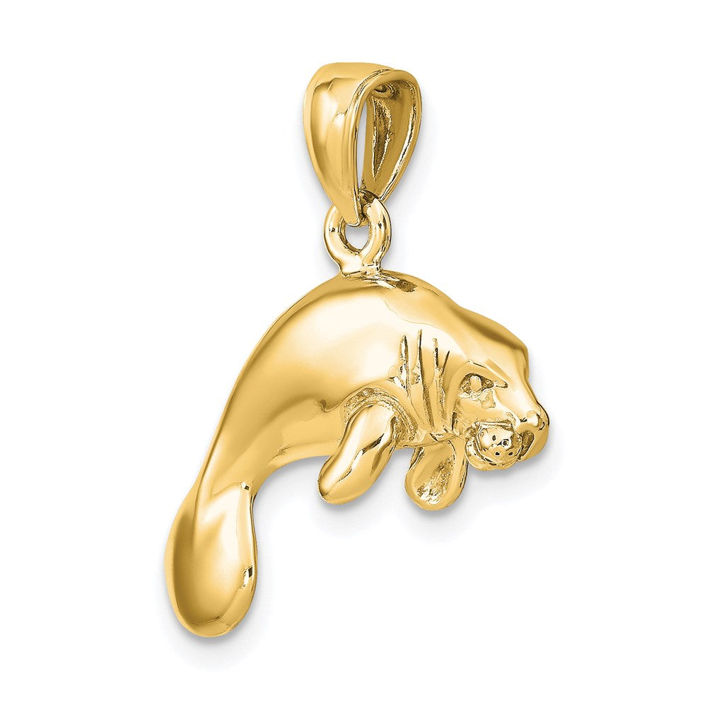 Million Charms 14K Yellow Gold Themed 3-D Polished Swimming Manatee Charm