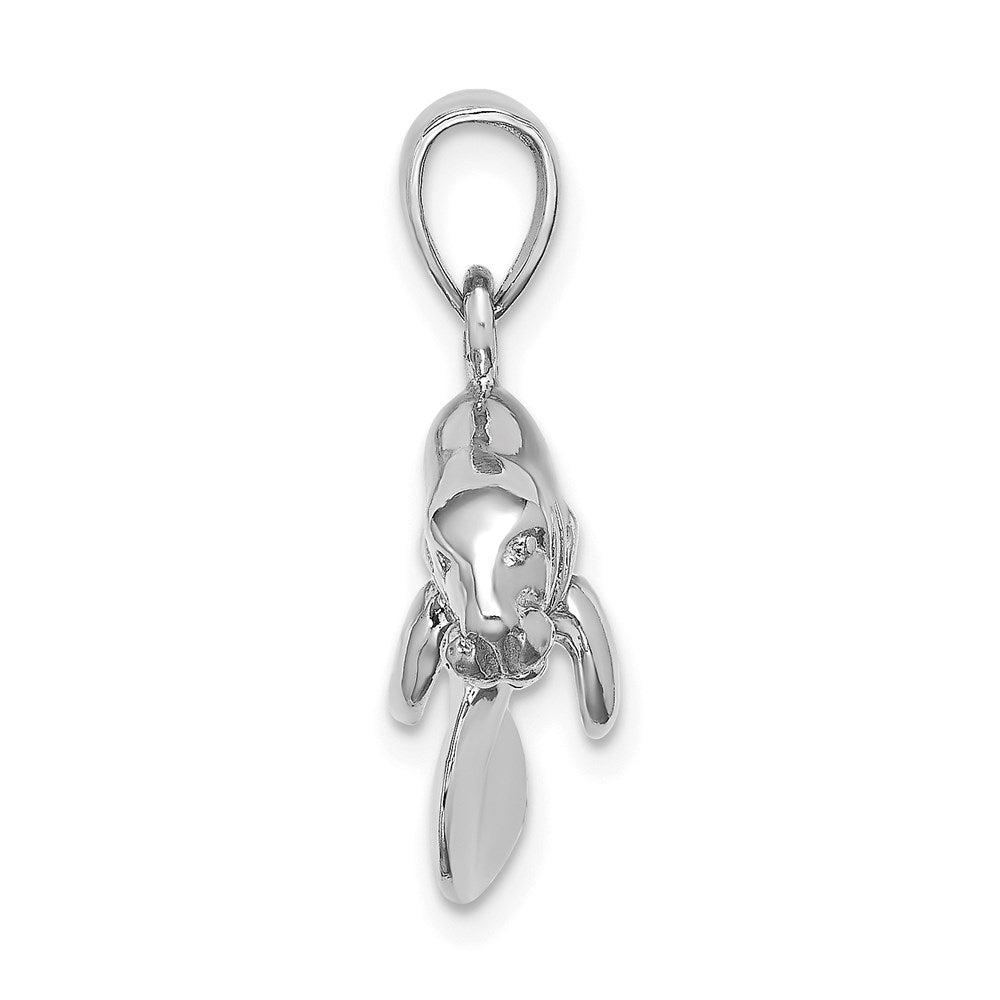 Million Charms 14K White Gold Themed 3-D Polished Swimming Manatee Charm