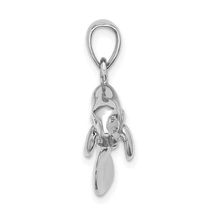 Million Charms 14K White Gold Themed 3-D Polished Swimming Manatee Charm