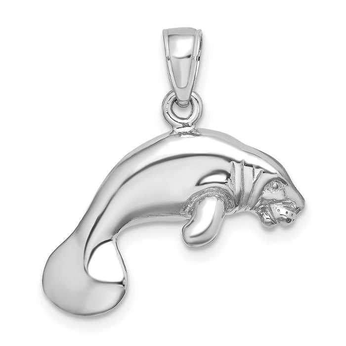 Million Charms 14K White Gold Themed 3-D Polished Swimming Manatee Charm