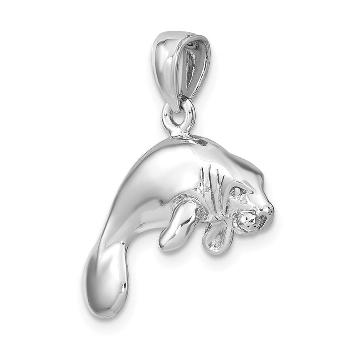 Million Charms 14K White Gold Themed 3-D Polished Swimming Manatee Charm