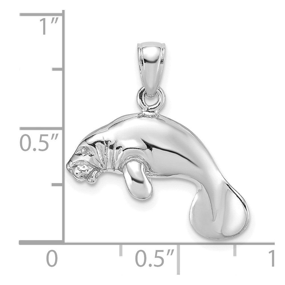 Million Charms 14K White Gold Themed 3-D Polished Swimming Manatee Charm