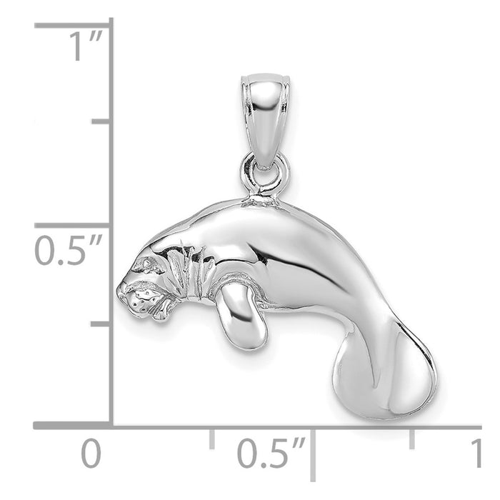 Million Charms 14K White Gold Themed 3-D Polished Swimming Manatee Charm