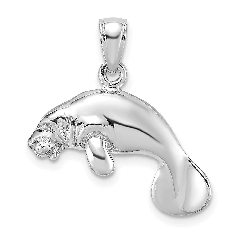 Million Charms 14K White Gold Themed 3-D Polished Swimming Manatee Charm