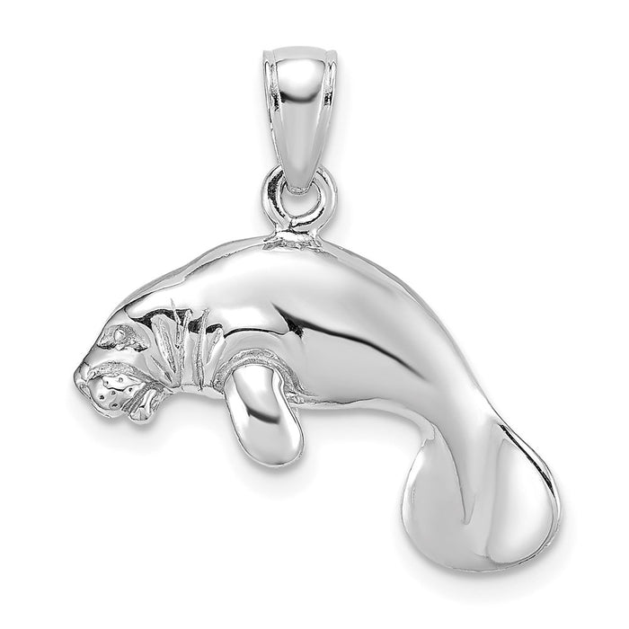 Million Charms 14K White Gold Themed 3-D Polished Swimming Manatee Charm