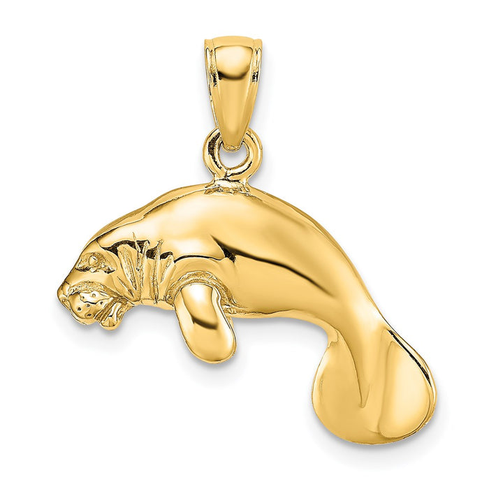 Million Charms 14K Yellow Gold Themed 3-D Polished Swimming Manatee Charm