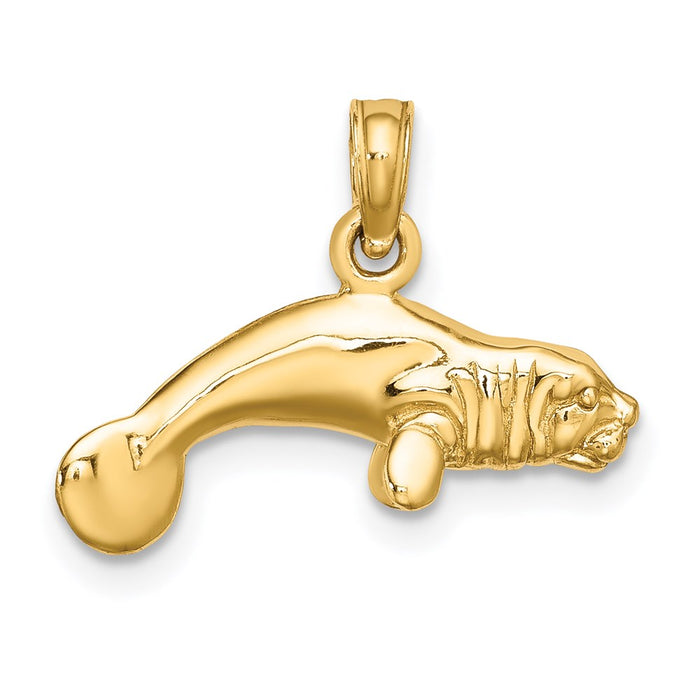 Million Charms 14K Yellow Gold Themed 3-D Polished Swimming Manatee Charm