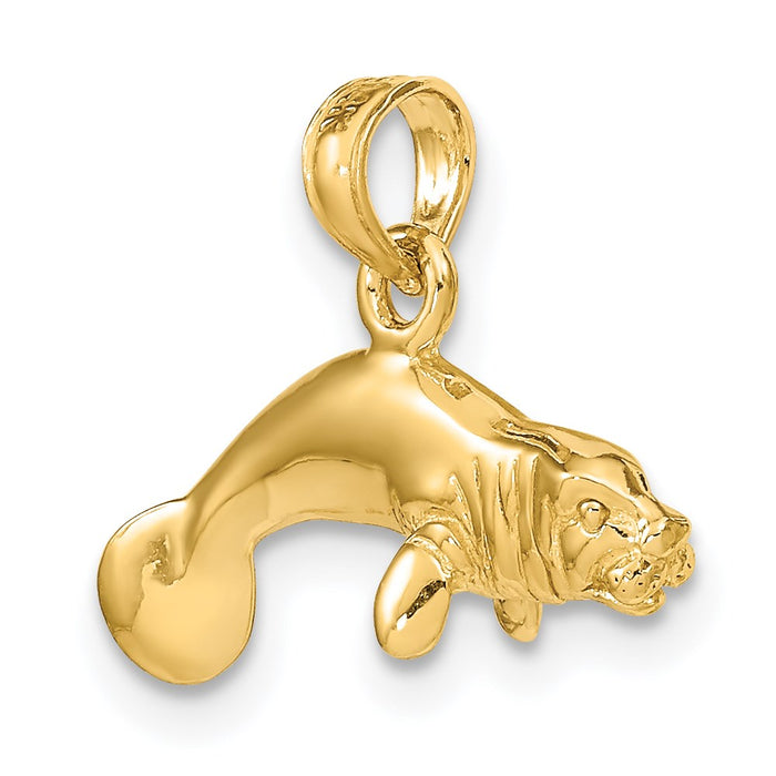 Million Charms 14K Yellow Gold Themed 3-D Polished Swimming Manatee Charm