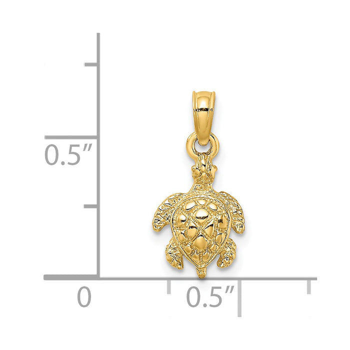 Million Charms 14K Yellow Gold Themed 2-D & Textured Sea Turtle Charm