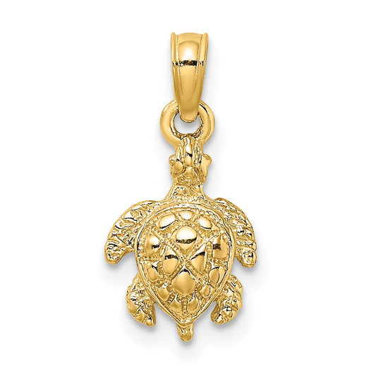 Million Charms 14K Yellow Gold Themed 2-D & Textured Sea Turtle Charm